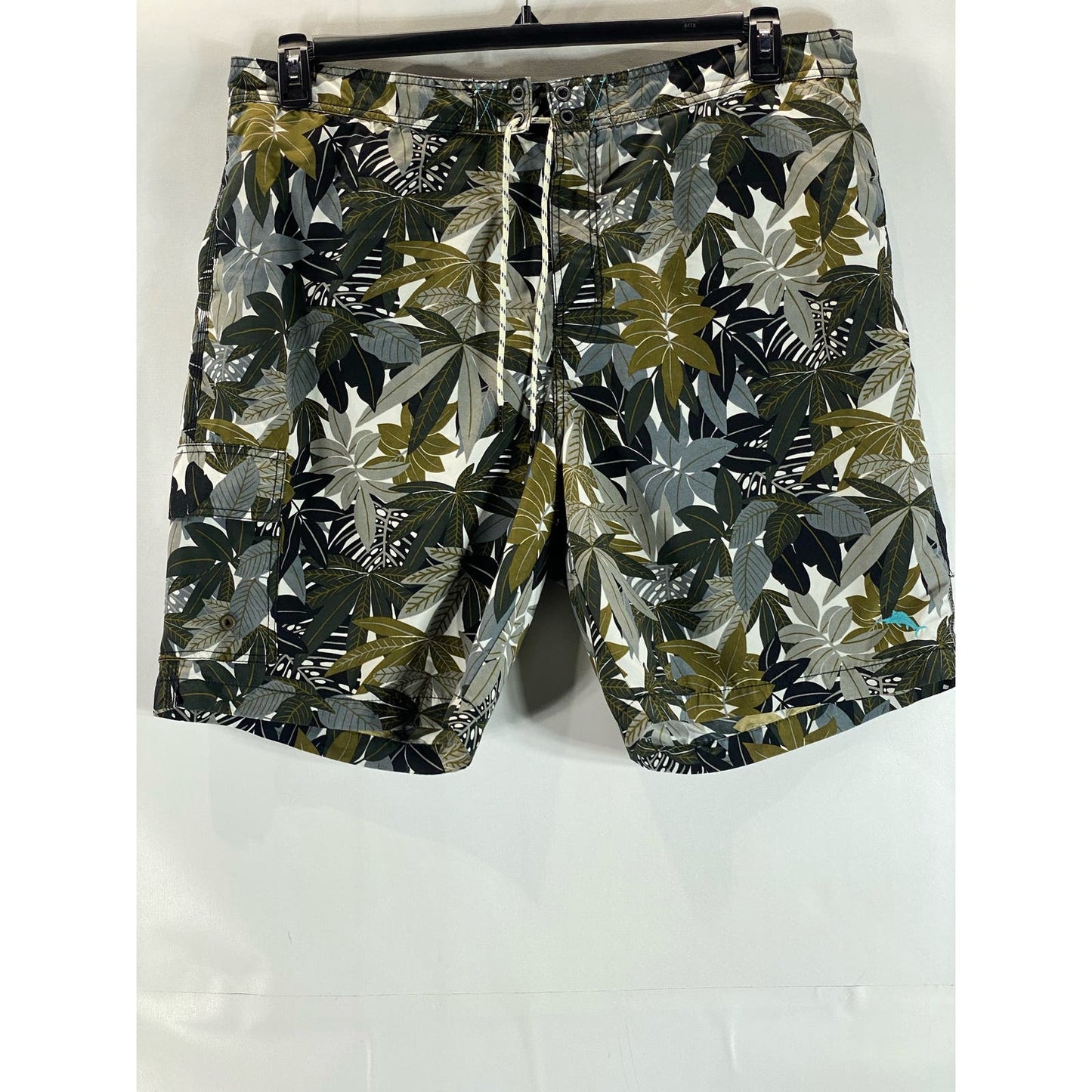 TOMMY BAHAMA Men's Green Leaf Print Drawstring Pull-On Swim Shorts SZ 2XL