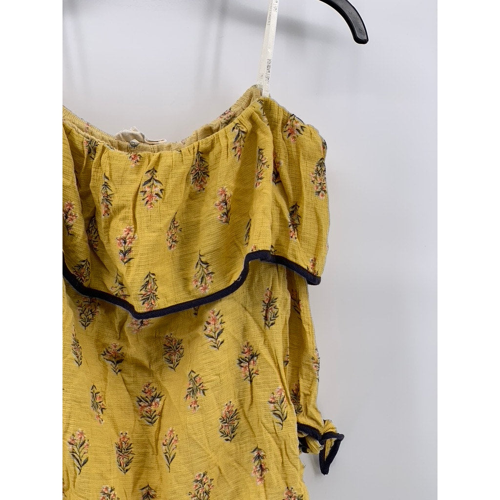SWEET WANDERER Women's Yellow Floral Print Off-The-Shoulder Overlay Top SZ S