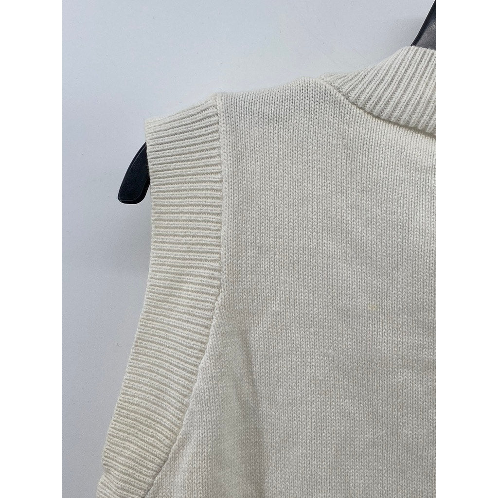 PAMPELONE Women's White Solid Knit V-Neck Sleeveless Sweater Vest SZ M/L