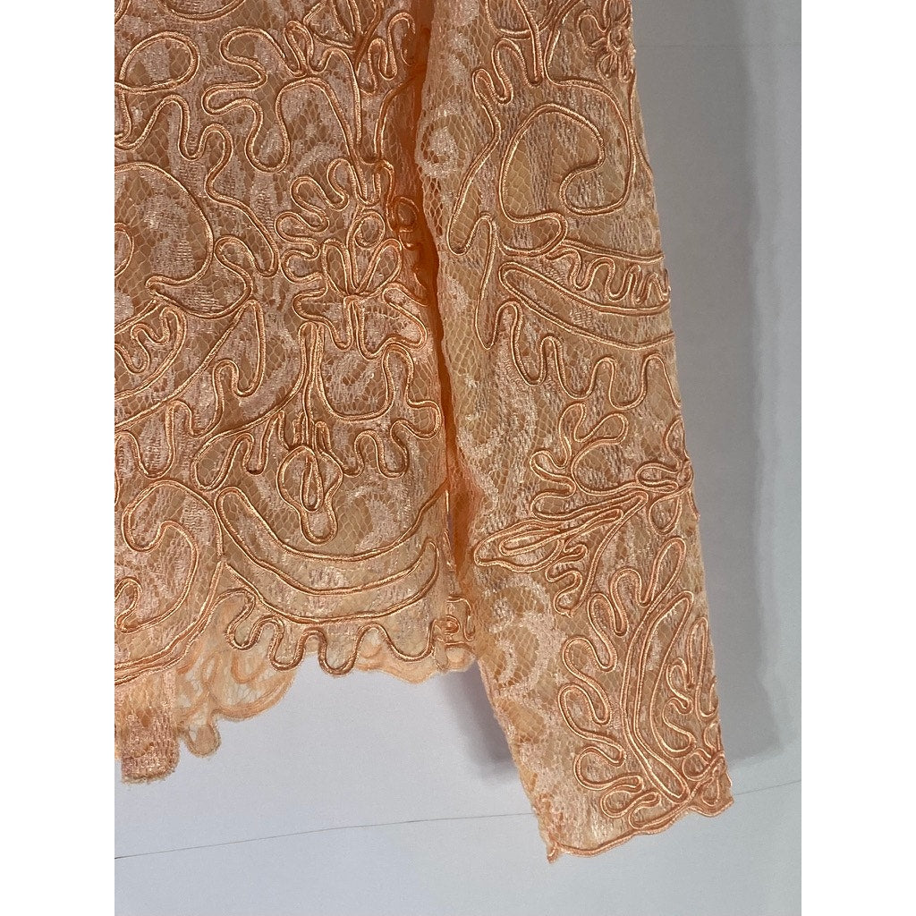 UNBRANDED Women's Pink Embroidered Lace Button-Up Long Sleeve Top SZ S