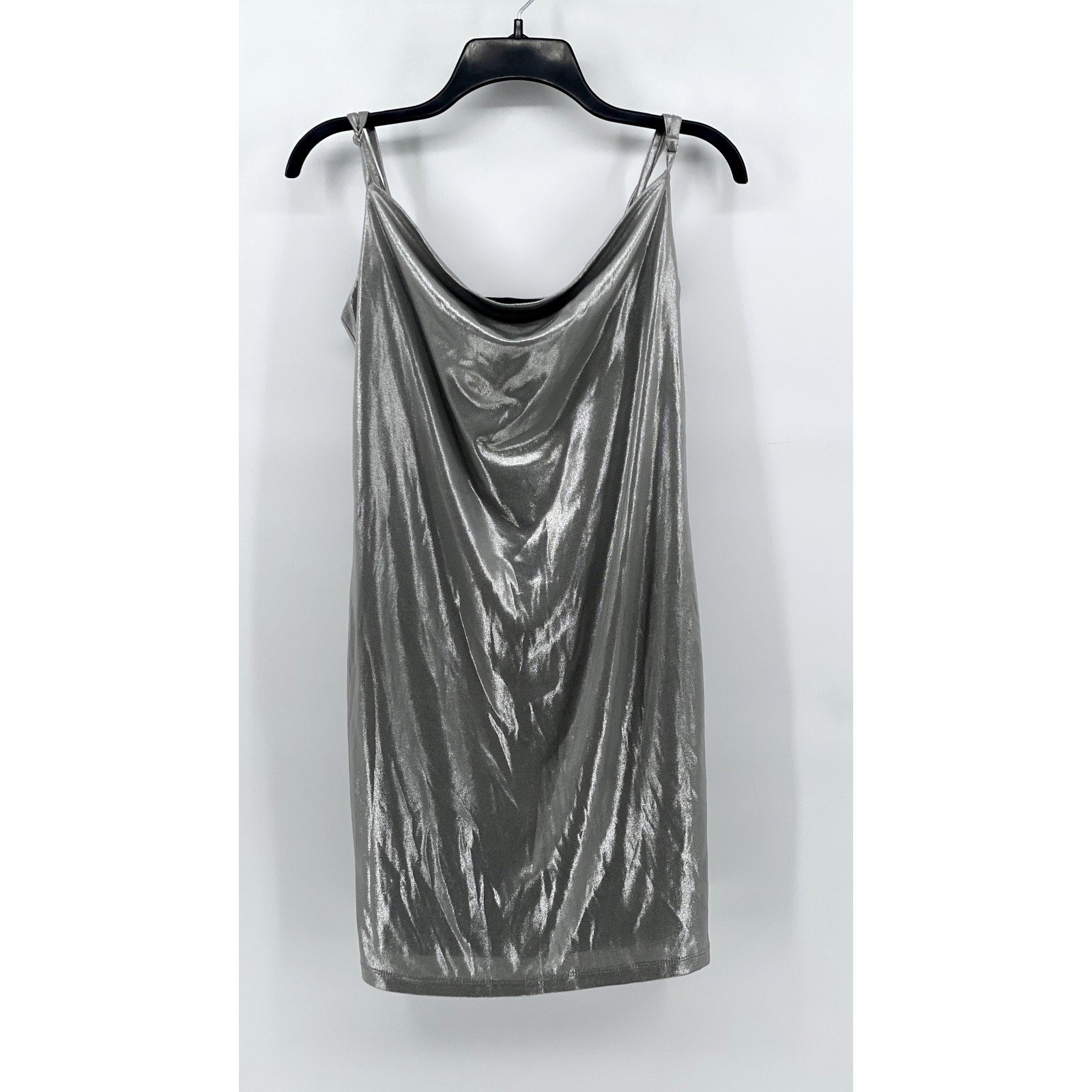 FOREVER 21 Women's Silver Shimmer Cowl-Neck Dress SZ M