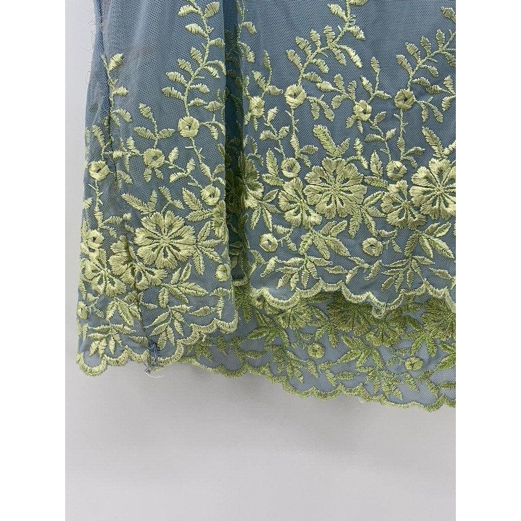 UNBRANDED Women's Blue-Yellow Lace-Trim Spaghetti Strap Sheer Camisole Top SZ M