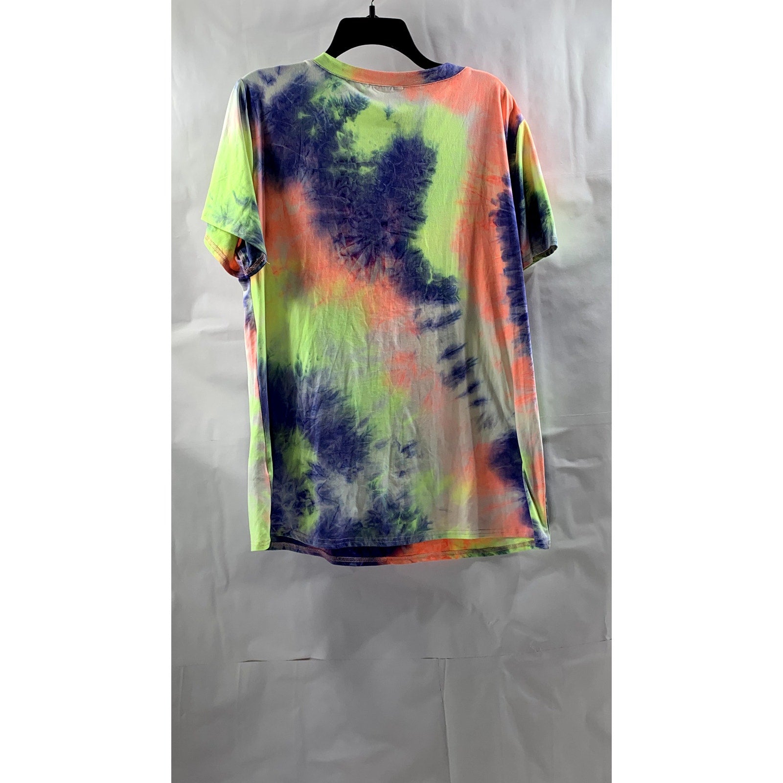 UNBRANDED Women's Multicolor Tie-Dye V-Neck Short Sleeve T-Shirt SZ XL