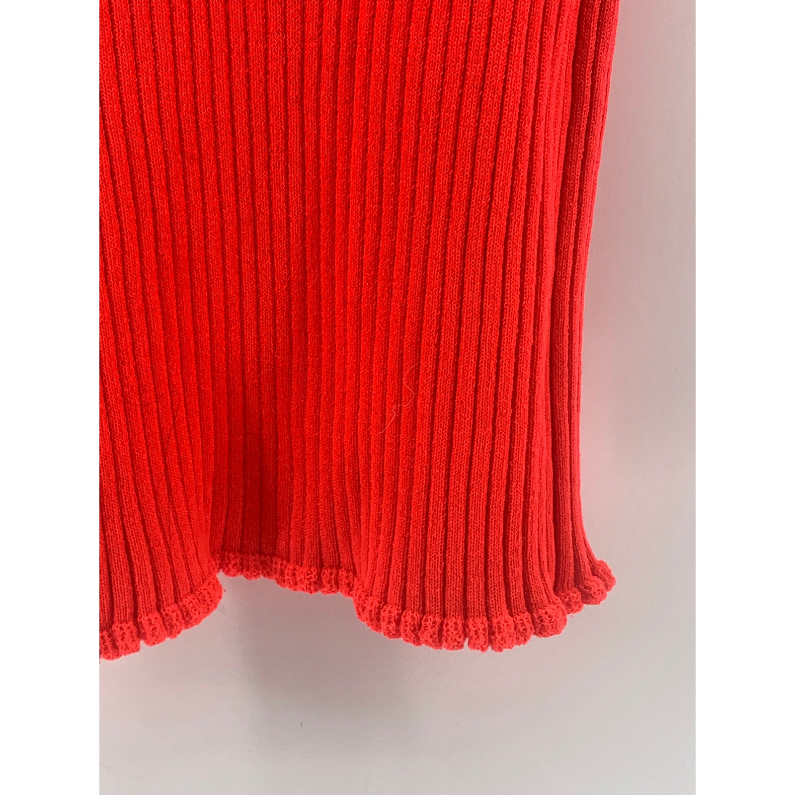 UNBRANDED Women's Neon Orange Ribbed High-Neck Short Sleeve Top SZ XS/S