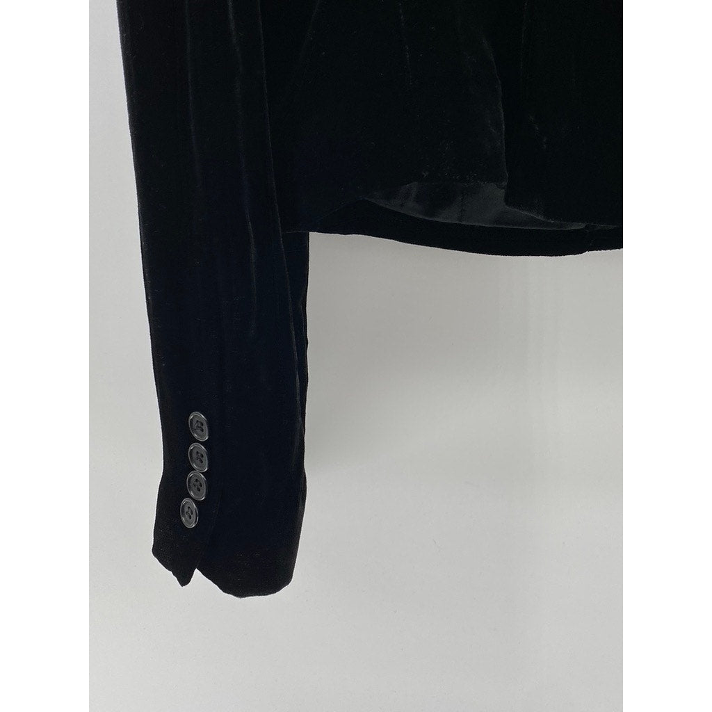 BCBGMAXAZRIA Women's Black Velour Single-Button Long Sleeve Blazer SZ L