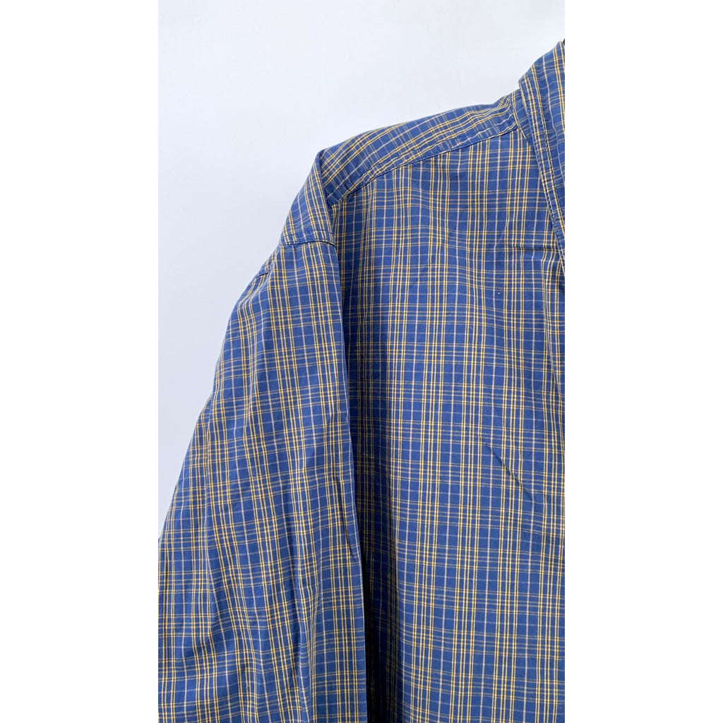 DULUTH TRADING CO. Men's Blue-Yellow Plaid Button-Up Long Sleeve Shirt SZ L