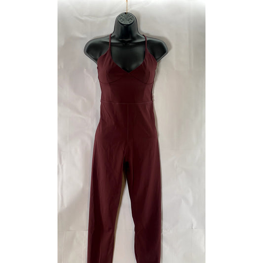 IVL Women's Burgundy V-Neck Spaghetti Cross Back Jumpsuit SZ 6