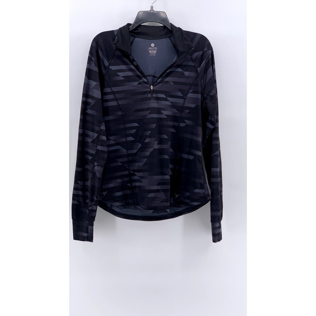 ACTIVE BY OLD NAVY Women's Gray-Black Camo Quarter Zip Semi-Fitted Shirt SZ L
