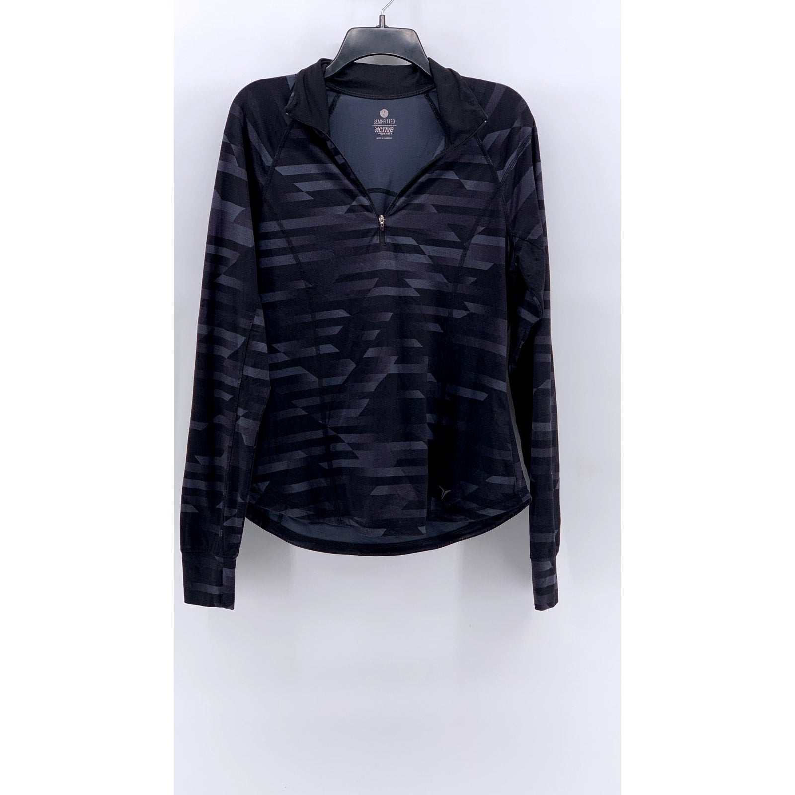 ACTIVE BY OLD NAVY Women's Gray-Black Camo Quarter Zip Semi-Fitted Shirt SZ L