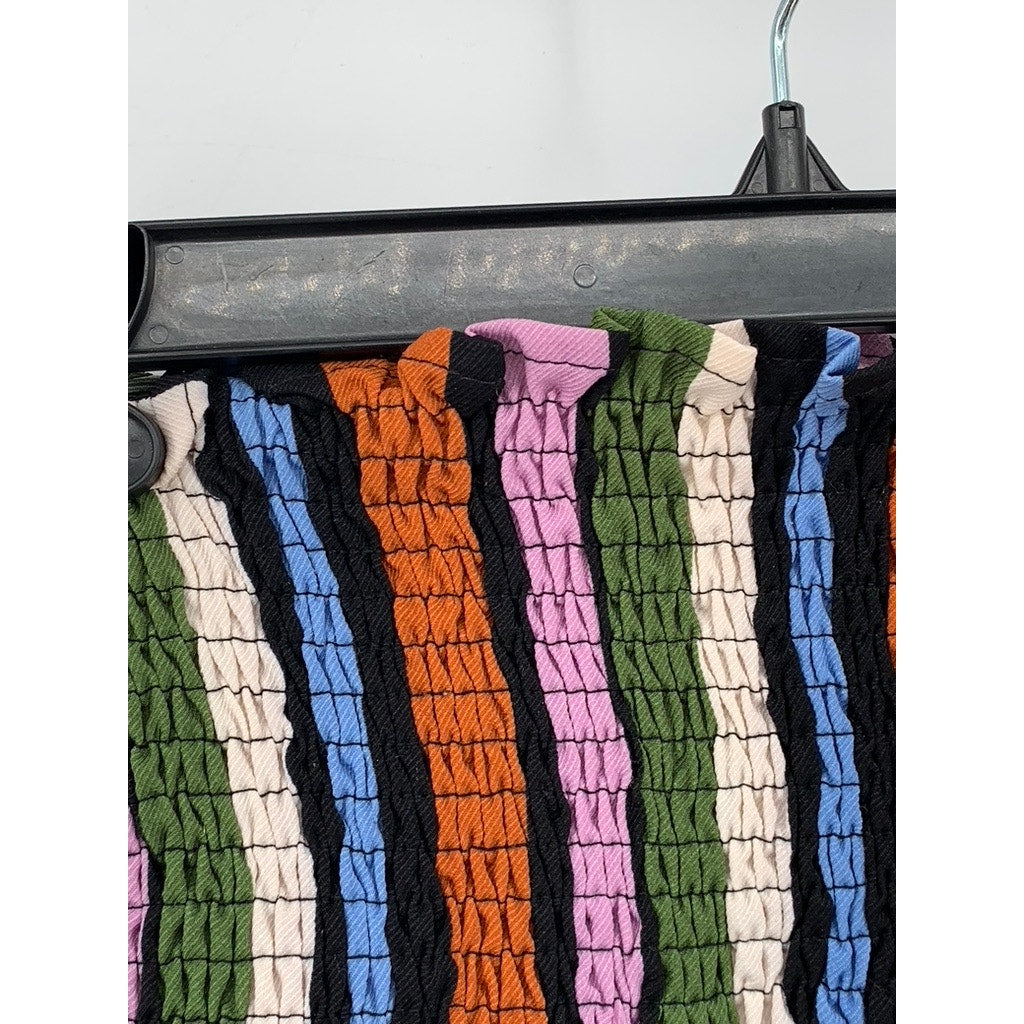 UNBRANDED Women's Black-Multi Smocked Striped Strapless Crop Top SZ L
