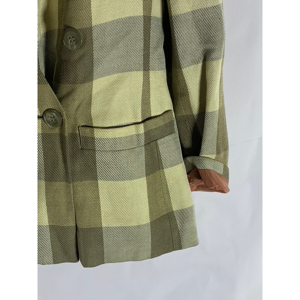 KASPER FOR ASL Women's Vintage Green/Brown Plaid Double Breast Blazer SZ 4