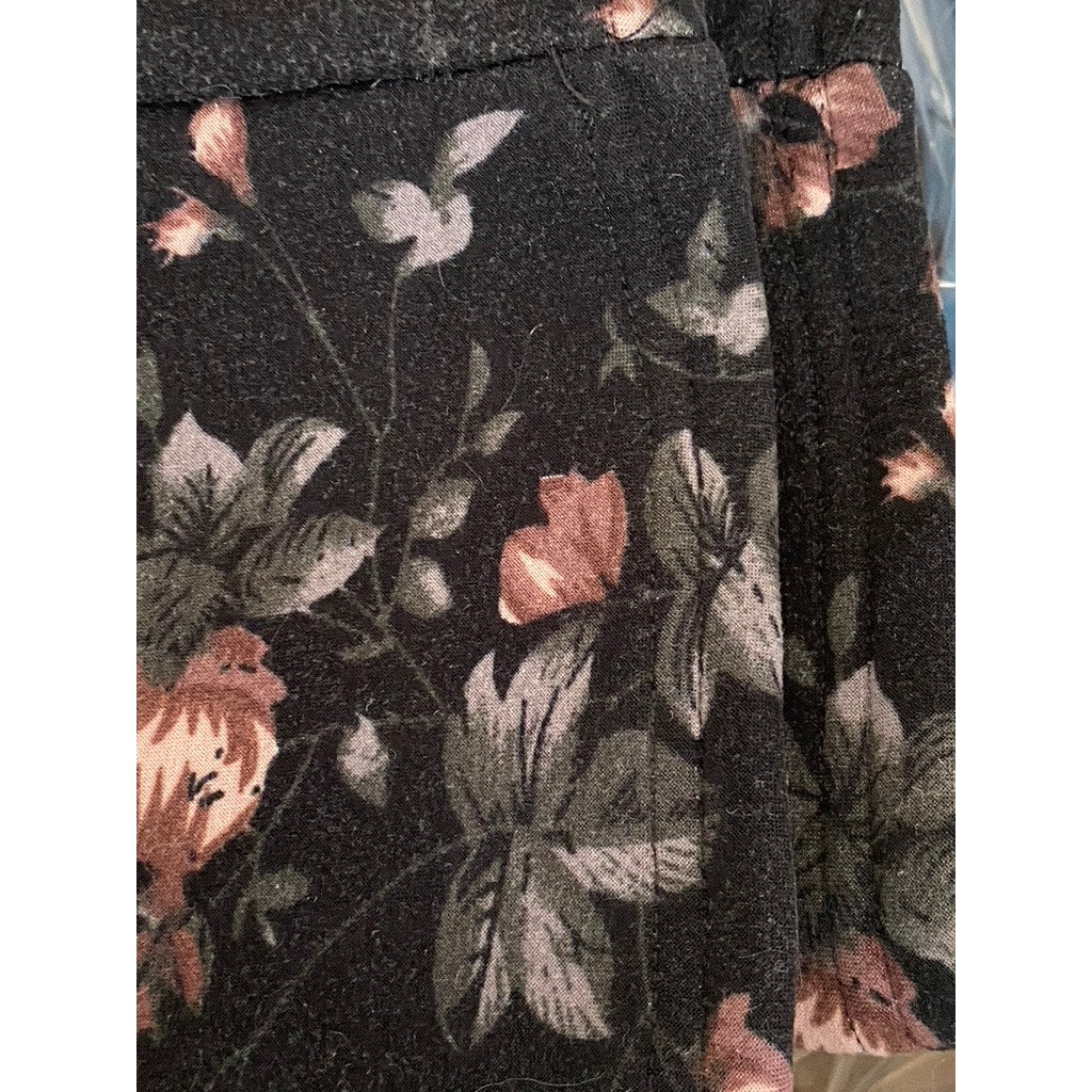 FASHION Women's Black Floral Print Pull-On Casual Pants SZ S