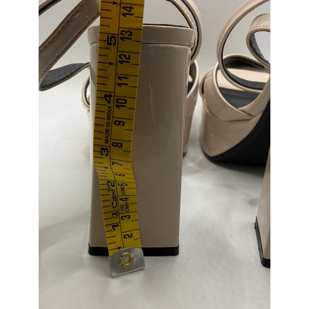 ZARA Women's Beige Patent Leather Chunky Platform Strappy Heels SZ US 7.5