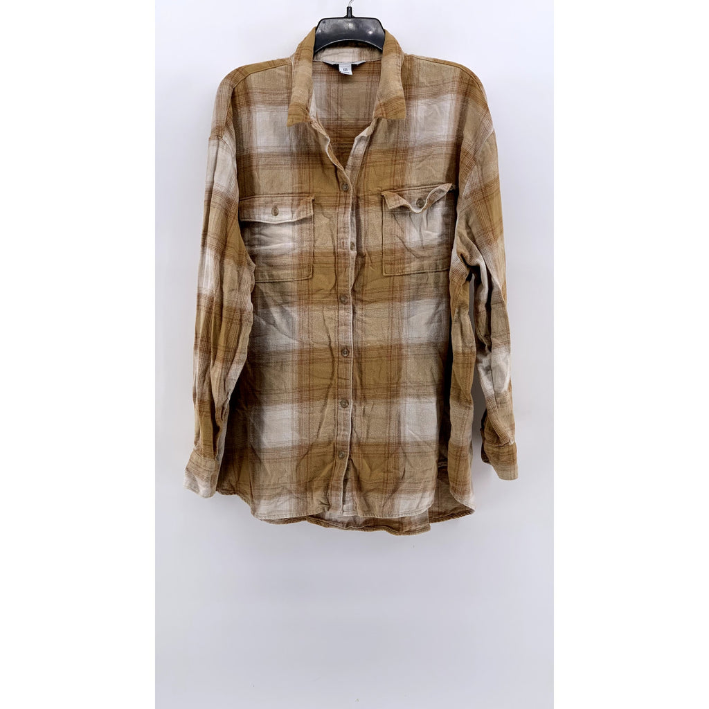 OLD NAVY Women's Tall Tan Flannel The Boyfriend Button-Up Top SZ 2XL