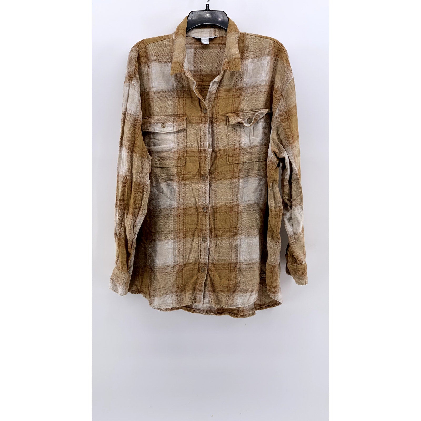 OLD NAVY Women's Tall Tan Flannel The Boyfriend Button-Up Top SZ 2XL
