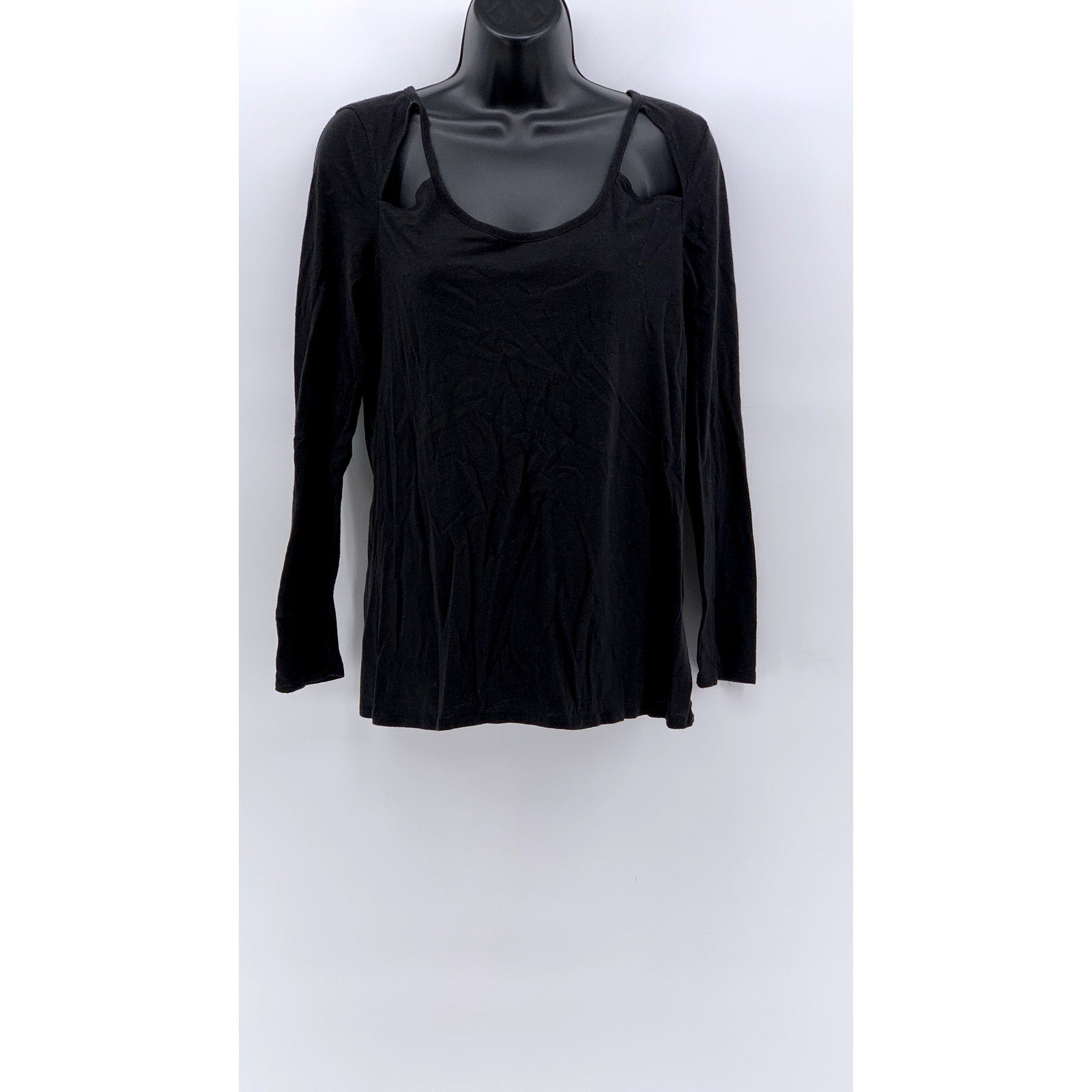 CHASER Women's Black Solid Cutout Long Sleeve V-Neck Top SZ S