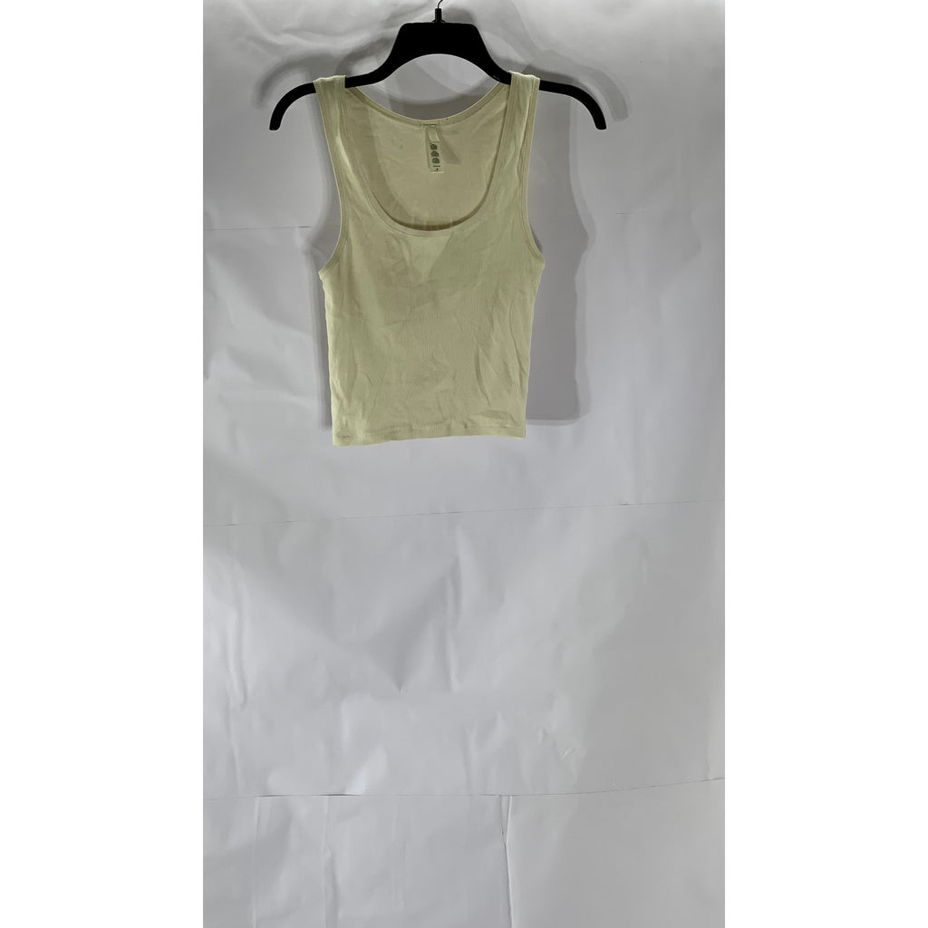 SKIMS Women's Beige Ribbed Scoop-Neck Cropped Tank Top SZ M