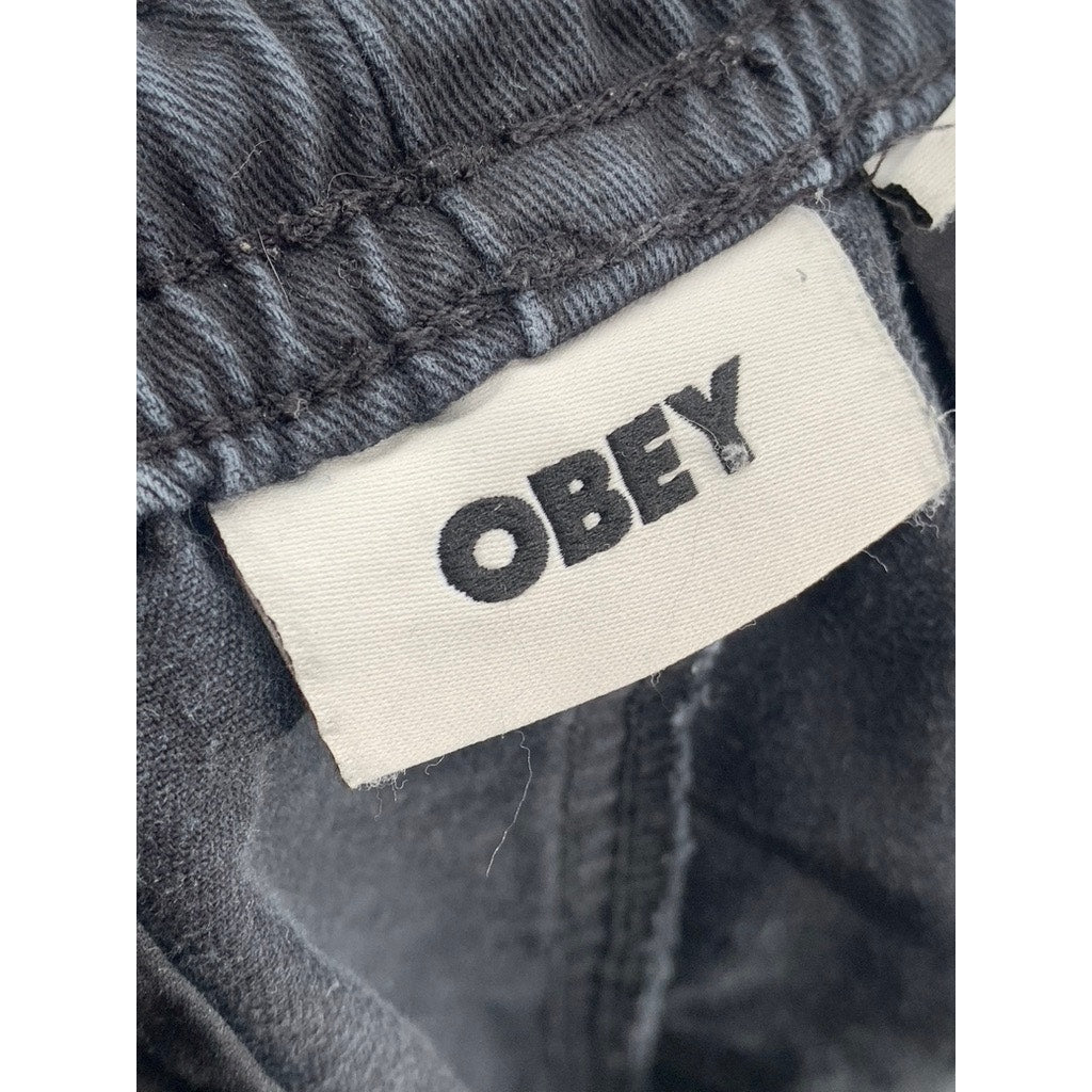 OBEY Men's Washed Black Casual Pull-On Elastic Waist Chino Shorts SZ S