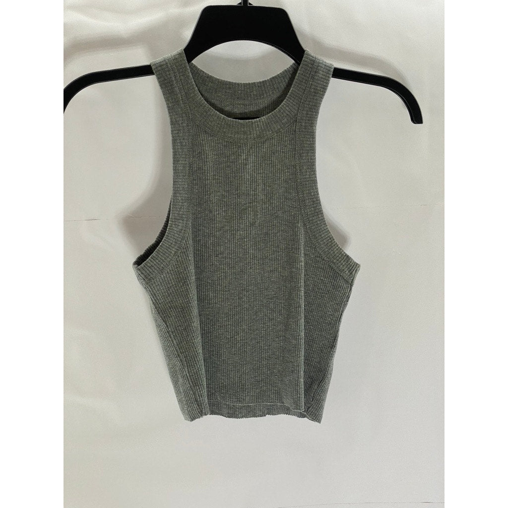 WSLY Women's Dark Gray Ribbed Crewneck Sleeveless Tank Top SZ XS