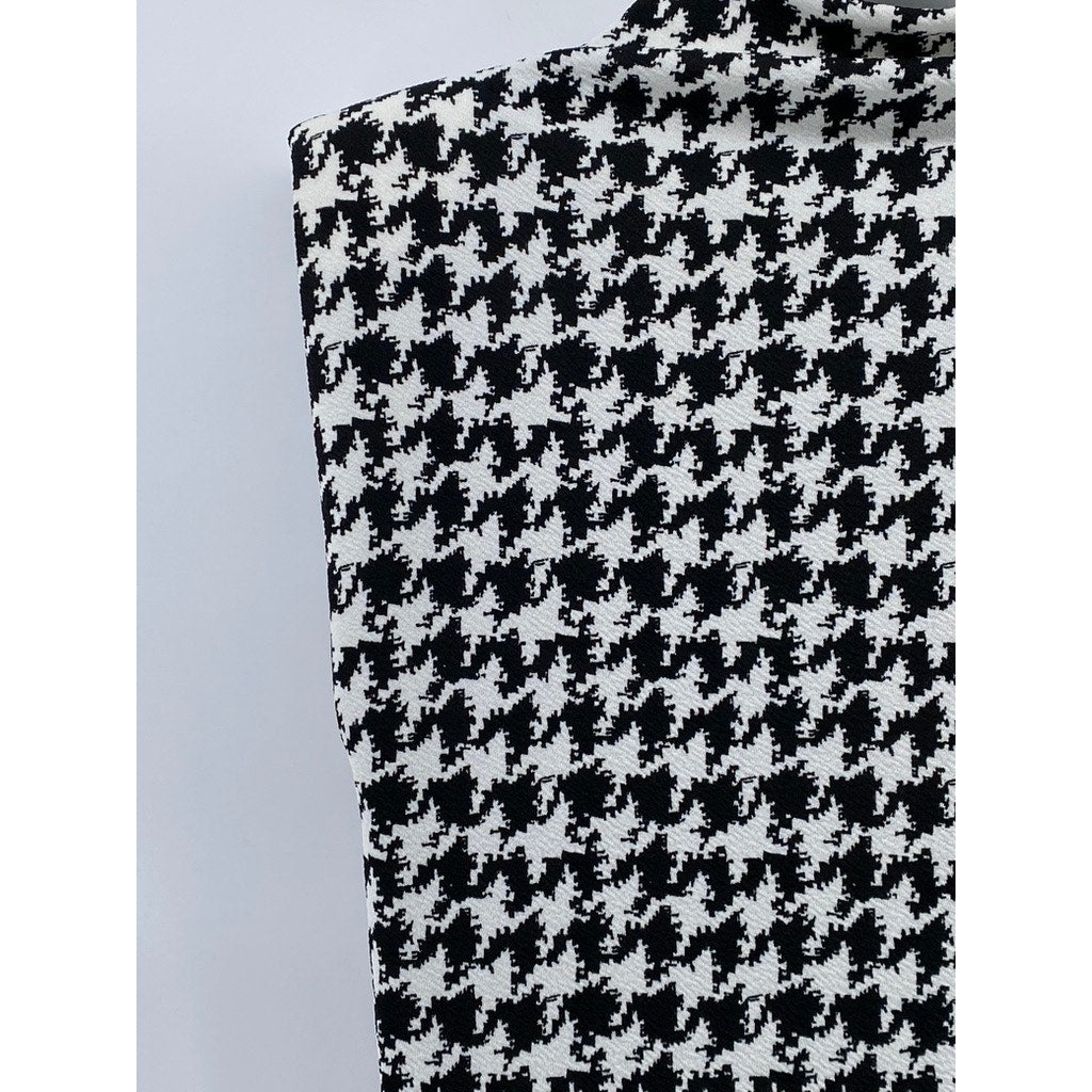 SHEIN Women's Black-White Houndstooth Print Mock-Neck Bodycon Midi Dress SZ 8/10
