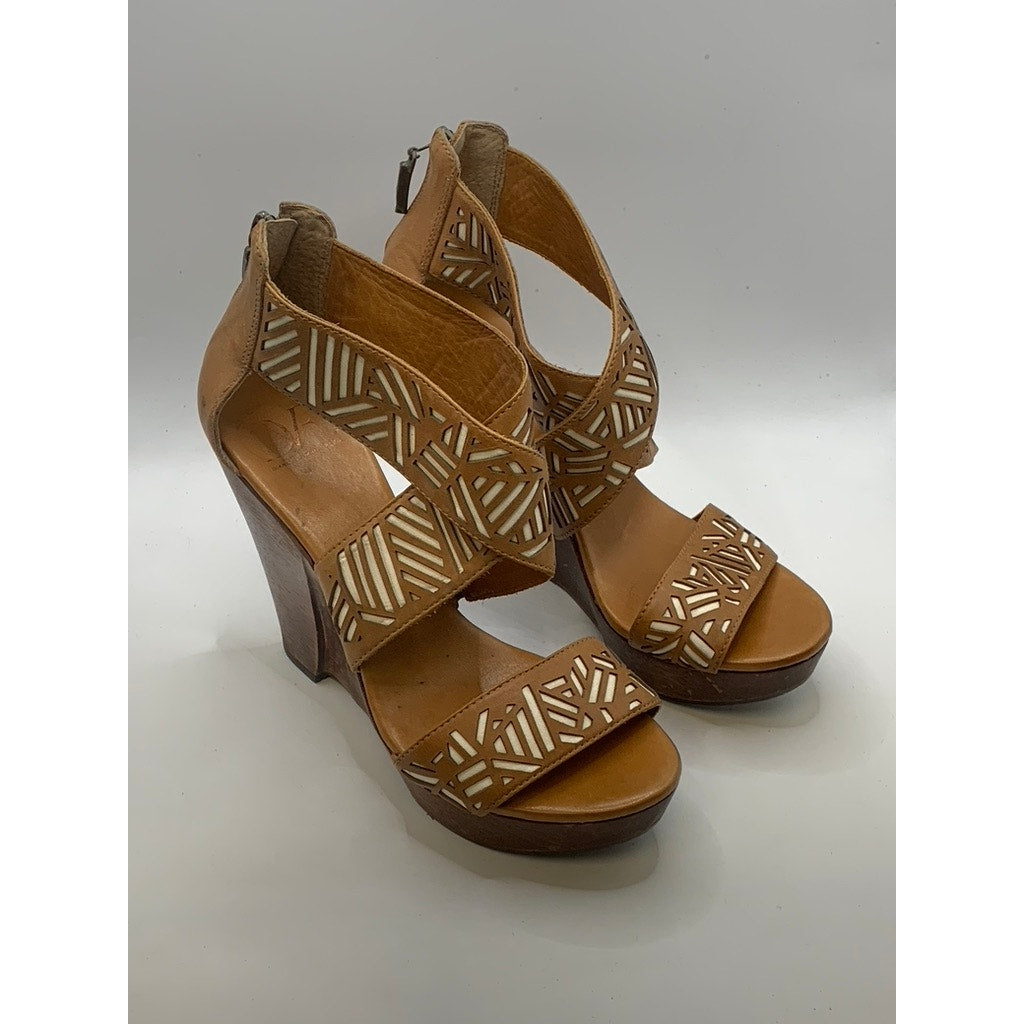 DIANE VON FURSTENBERG Women's Brown Tribal Opal Wedge Sandals SZ 6.5