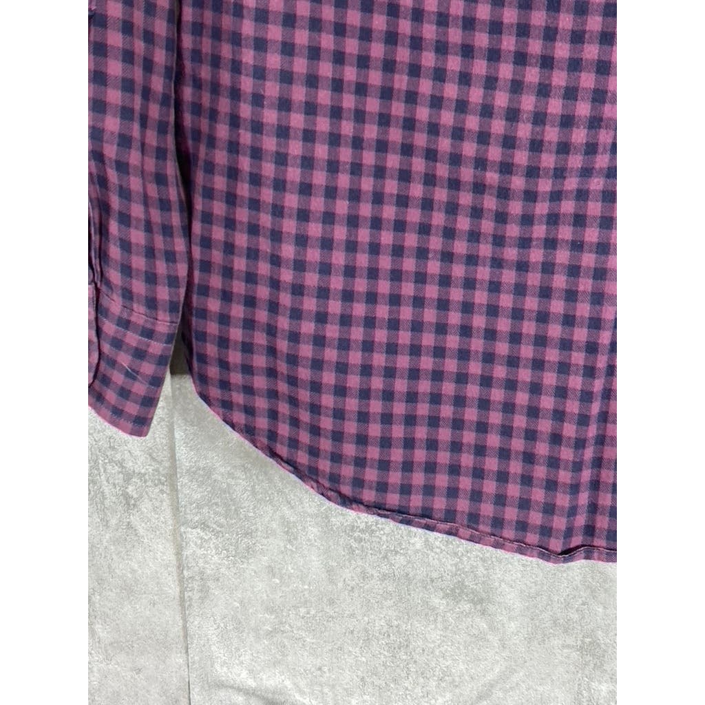 CLUB MONACO Men's Burgundy Gingham Slim-Fit Button-Up Long Sleeve Shirt SZ S