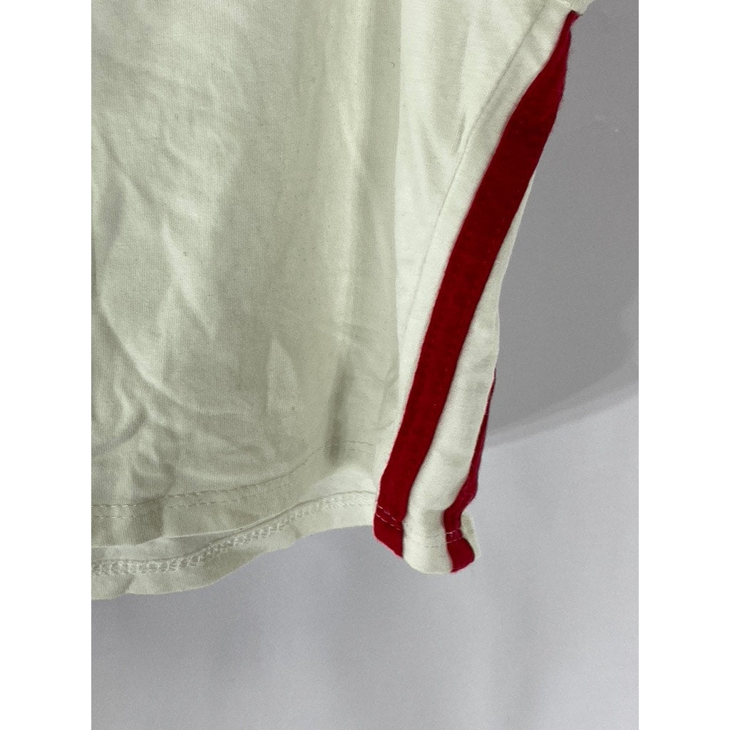 TRES BIEN Women's White-Red Side Striped Scoop-Neck Cropped Tank Top SZ S