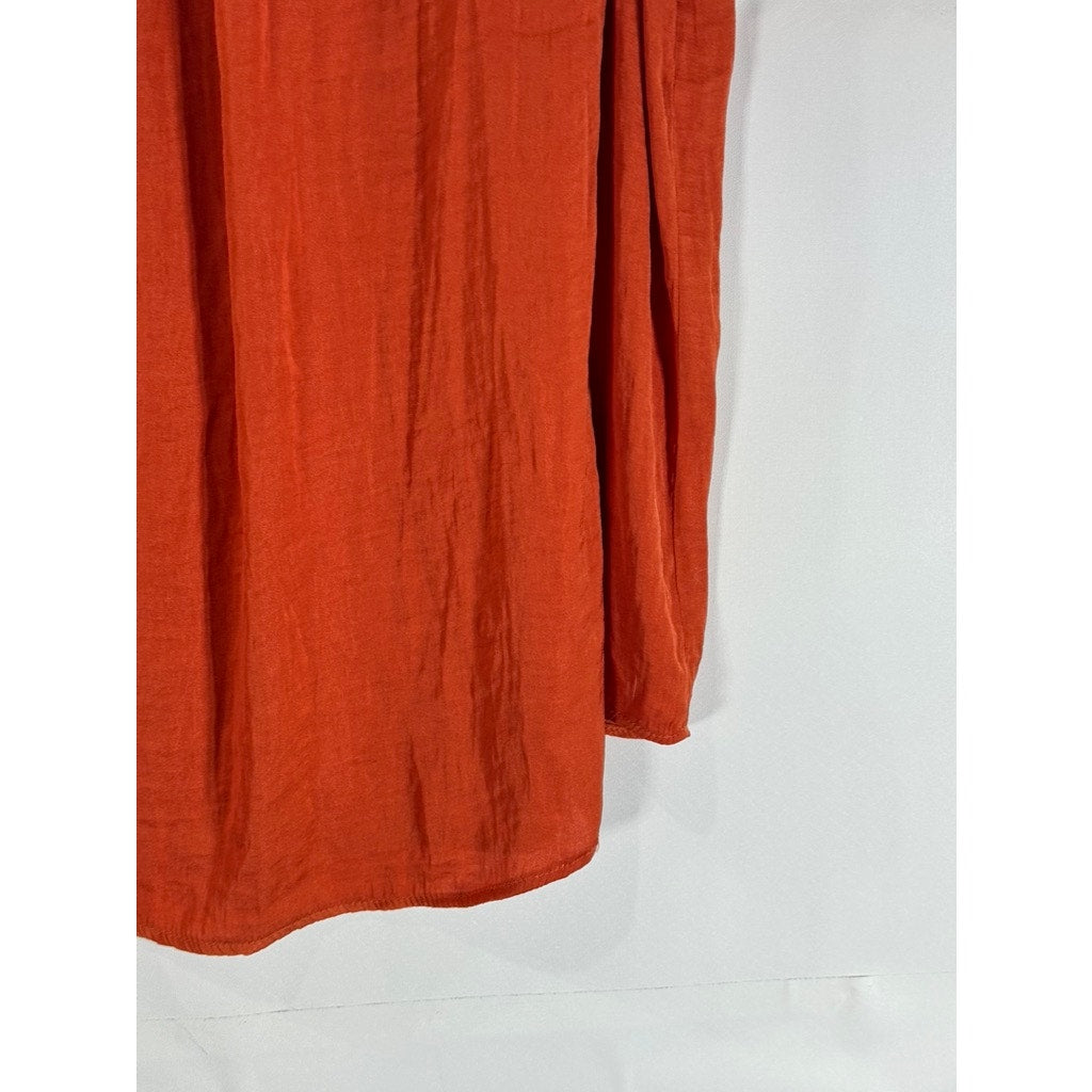 RACHEL RACHEL ROY Women's Orange Tie-Neck Ruffle Short Sleeve Top SZ M