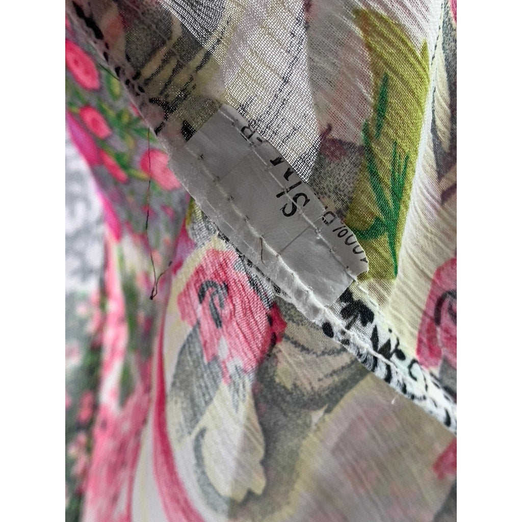 UNBRANDED Women's Pink-Green Multi Printed Puff-Short Sleeve A-Line Dress SZ S