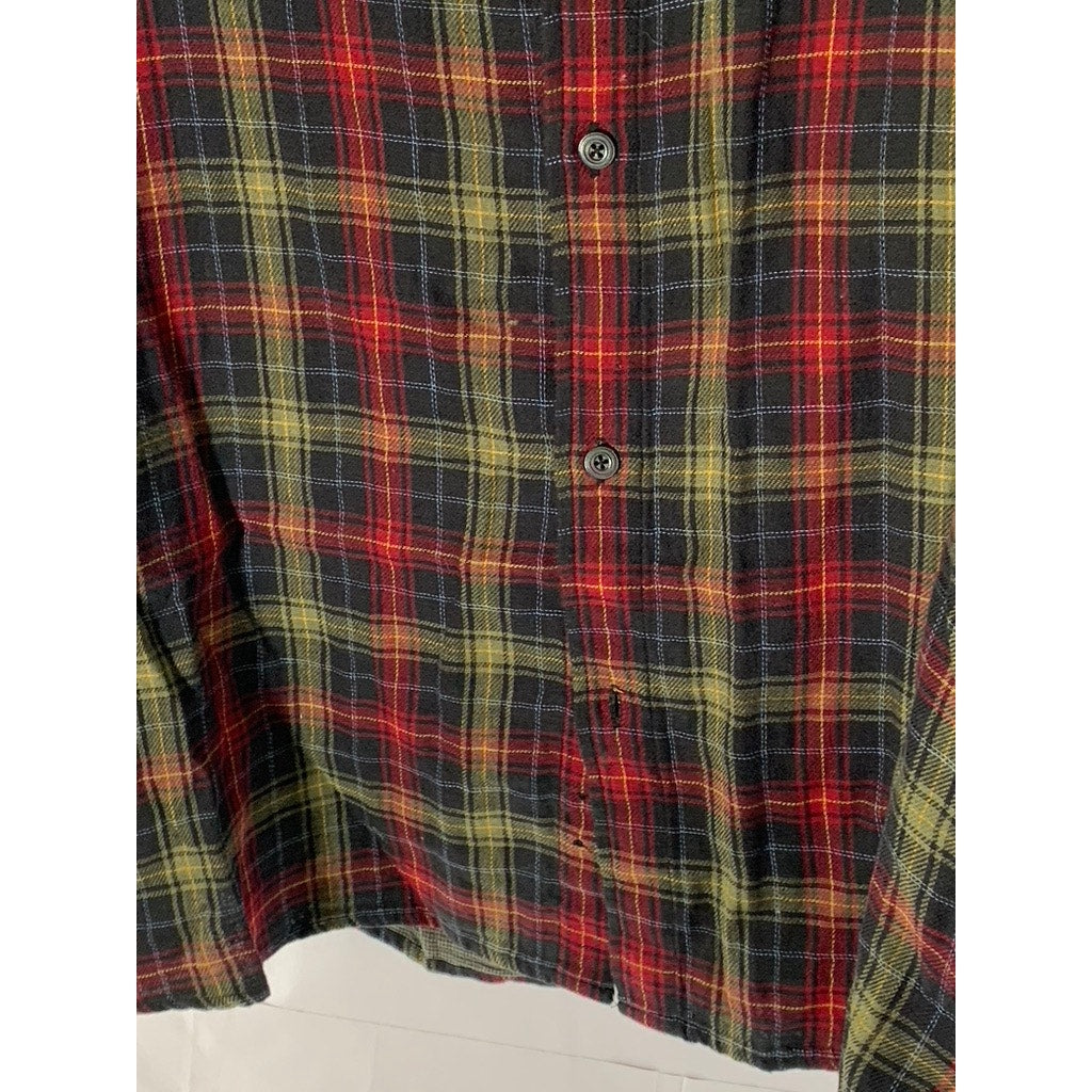 CARBON2COBALT Men's Tall Red/Green Plaid Flannel Button-Up Shirt SZ XL/T