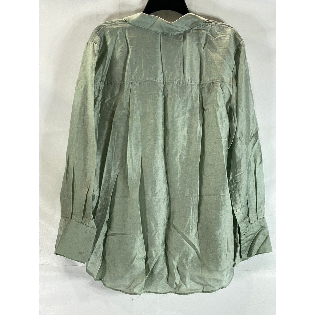 H&M Men's Green Relaxed-Fit Button-Up Long Sleeve Lightweight Collared Top SZ M