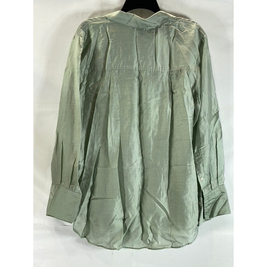 H&M Men's Green Relaxed-Fit Button-Up Long Sleeve Lightweight Collared Top SZ M