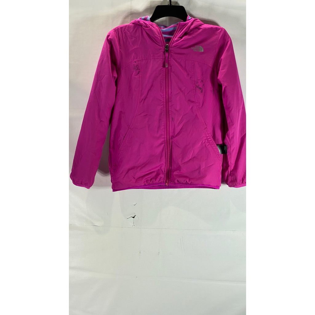 THE NORTH FACE Girl's Pink/Purple Striped Fleece Reversible Jacket SZ L(14-16)