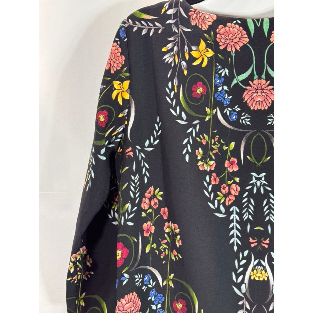 DESIGUAL Women's Black Clementine Folk Floral 3/4 Sleeve Mini Dress SZ 42(US12)