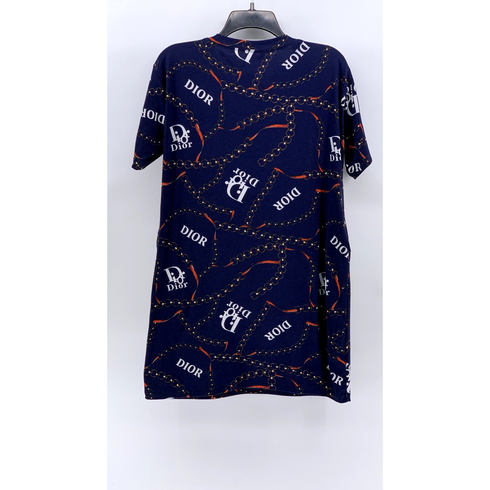 UNBRANDED Women's Navy Chain Logo Short Sleeve Dress SZ L