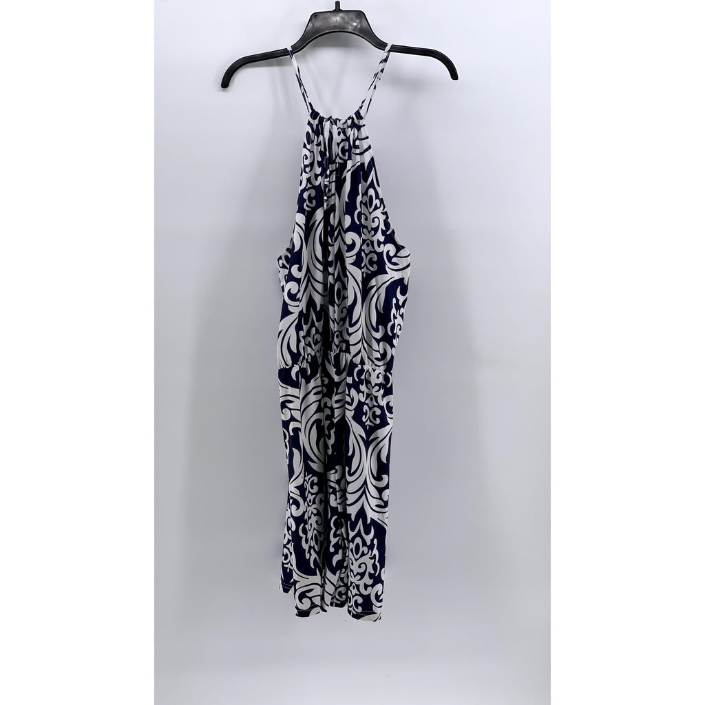 EMERY ROSE Women's Navy-White Printed Halter Waist-Tie Dress SZ XL