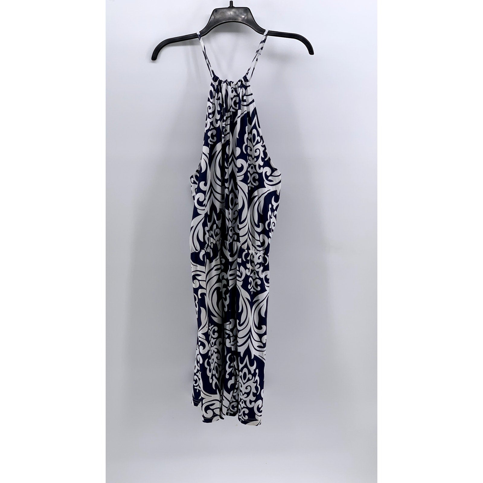 EMERY ROSE Women's Navy-White Printed Halter Waist-Tie Dress SZ XL