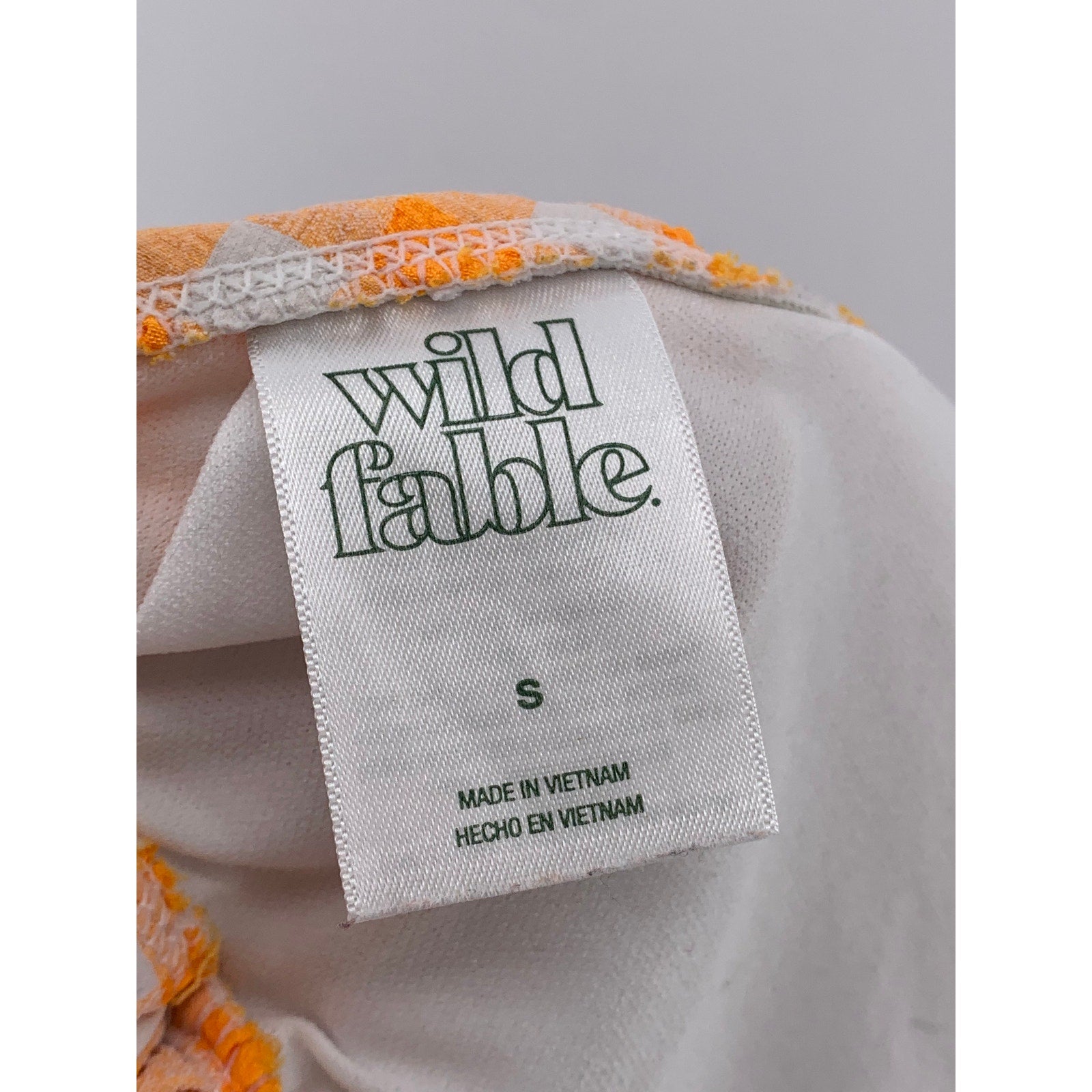 WILD FABLE Women's Orange-White Gingham Triangle Ruffle-Trim Bikini Top SZ S
