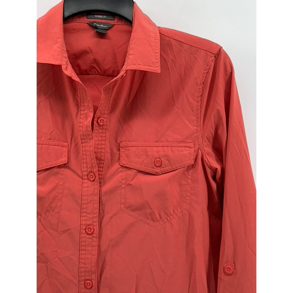 EDDIE BAUER Women's Red Classic-Fit Button-Up Long Sleeve Top SZ S