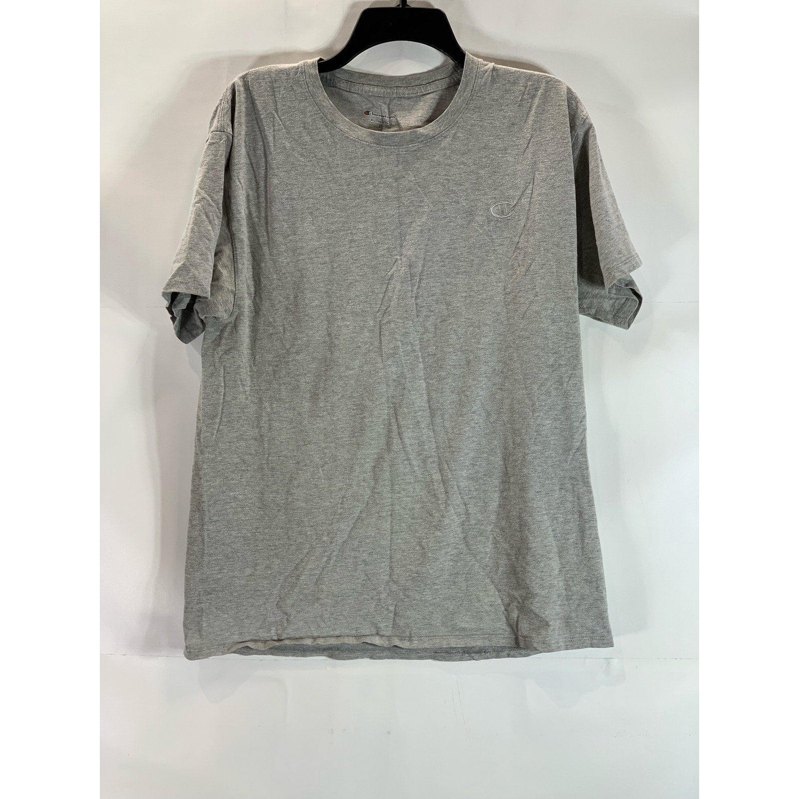 CHAMPION Authentic Men's Gray Solid Crewneck Casual Short Sleeve T-Shirt SZ L