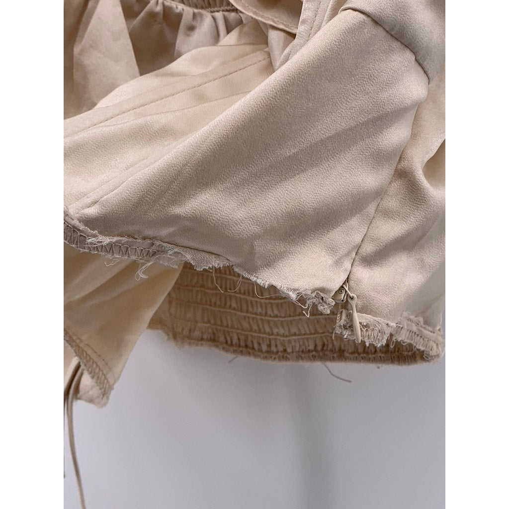 ASTR THE LABEL Women's Beige Satin Ruffle Crop Top SZ S