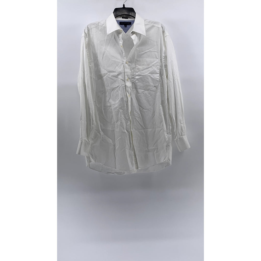 TOMMY HILFIGER Men’s White Regular-Fit Button-Up Long Sleeve Shirt SZ 15 32/33