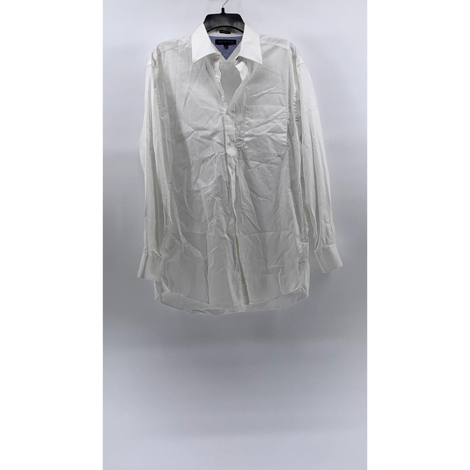TOMMY HILFIGER Men’s White Regular-Fit Button-Up Long Sleeve Shirt SZ 15 32/33
