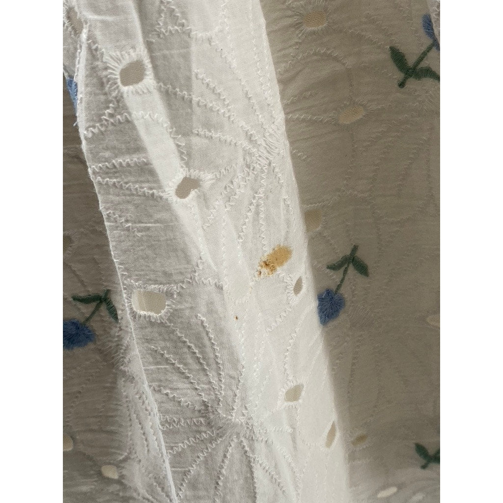 UNBRANDED Girl's White Embroidered Floral Eyelet A-Line Sleeveless Dress SZ L