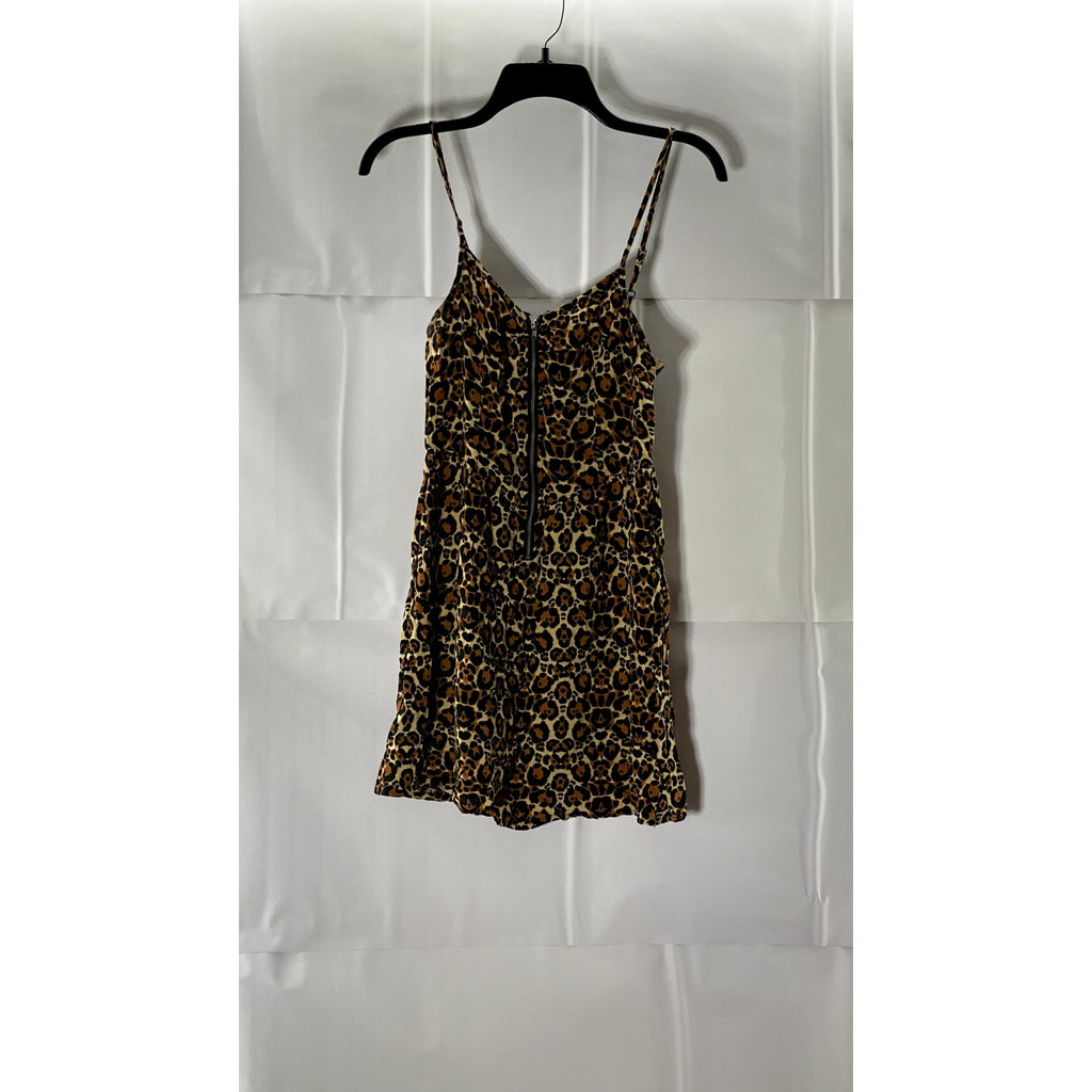 DIVIDED By H&M Women's Brown Leopard Print Front-Zip Adjustable Strap Dress SZ 6