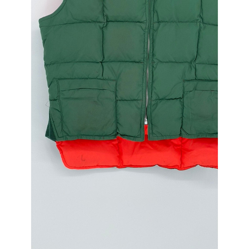 UNBRANDED Men's Forest Green-Orange Reversible Zip-Up Puffer Vest SZ S