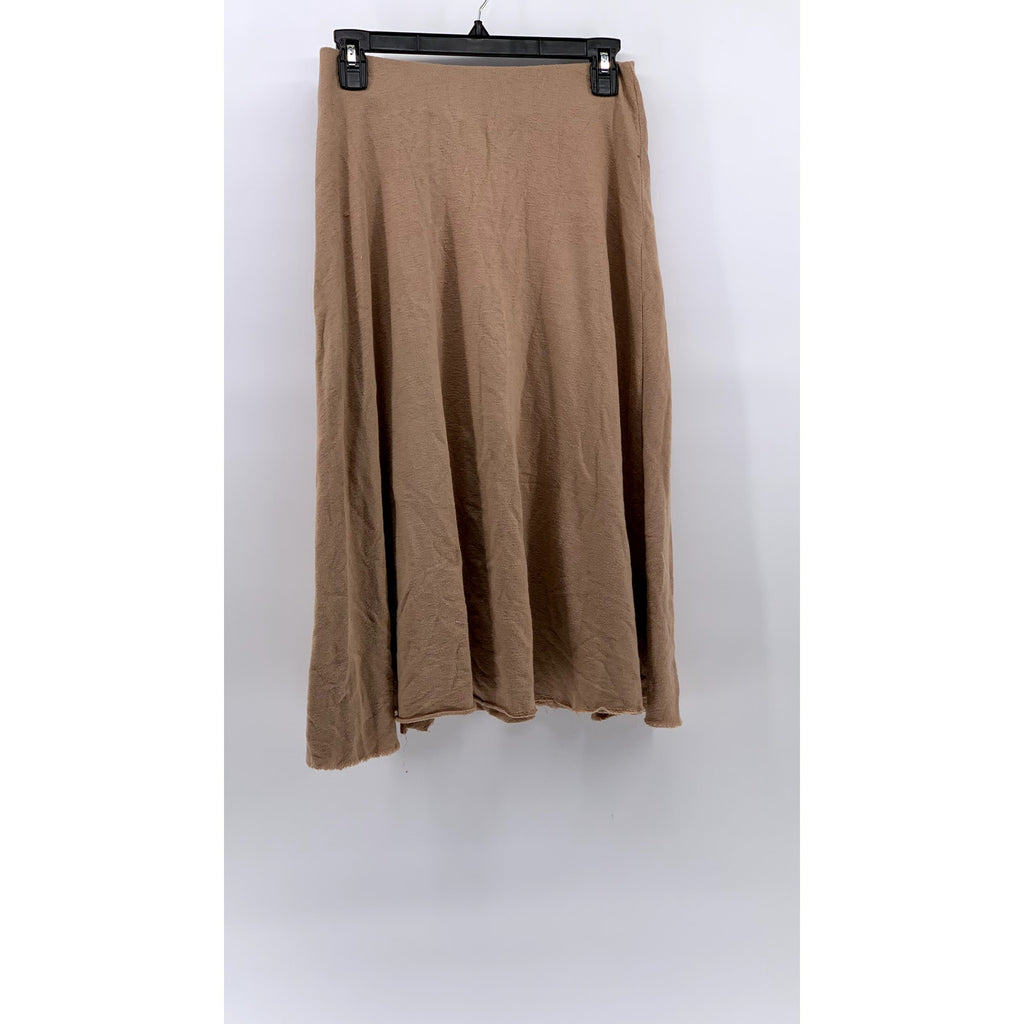 ZARA TRAFALUC Women's Beige A-Line Frayed Midi Skirt SZ S