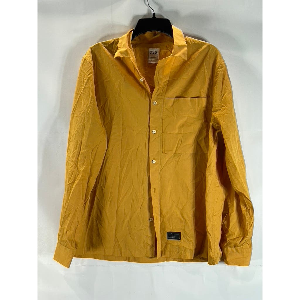 ZARA Men's Dark Yellow Relaxed-Fit Button-Up Long Sleeve Shirt SZ L