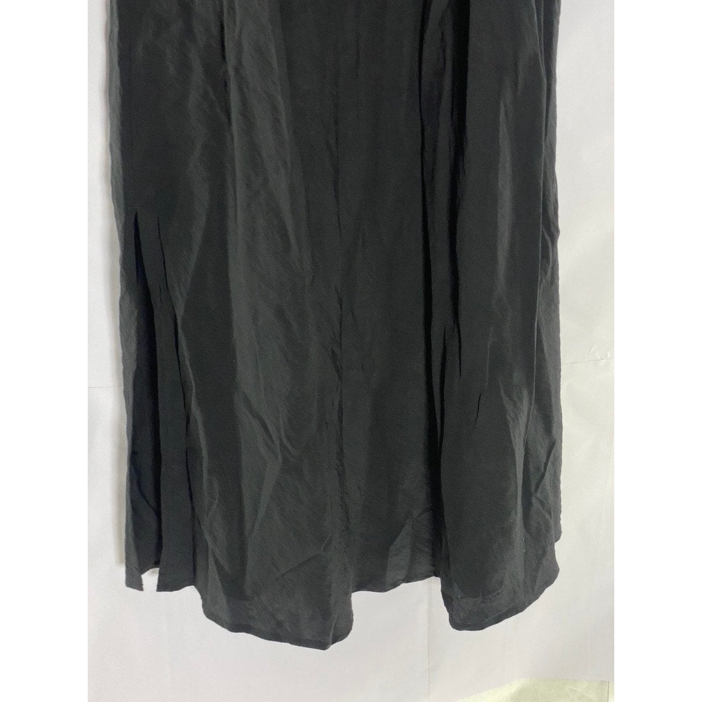GAP Women's Black Solid V-Neck Adjustable Spaghetti Strap Slip Midi Dress SZ S