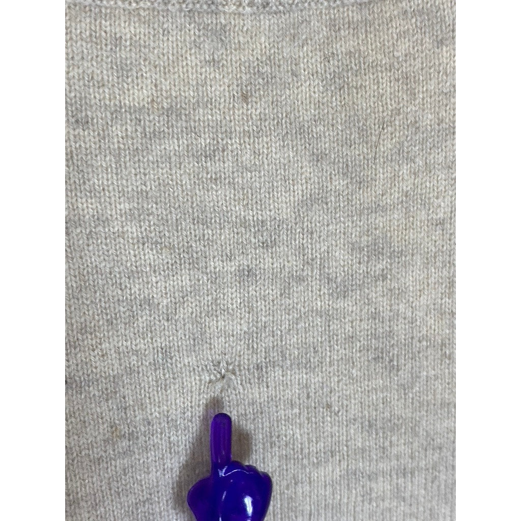 KOKUN Women's Tan/Black Cashmere Striped Colorblock  Side-Button Sweater SZ M